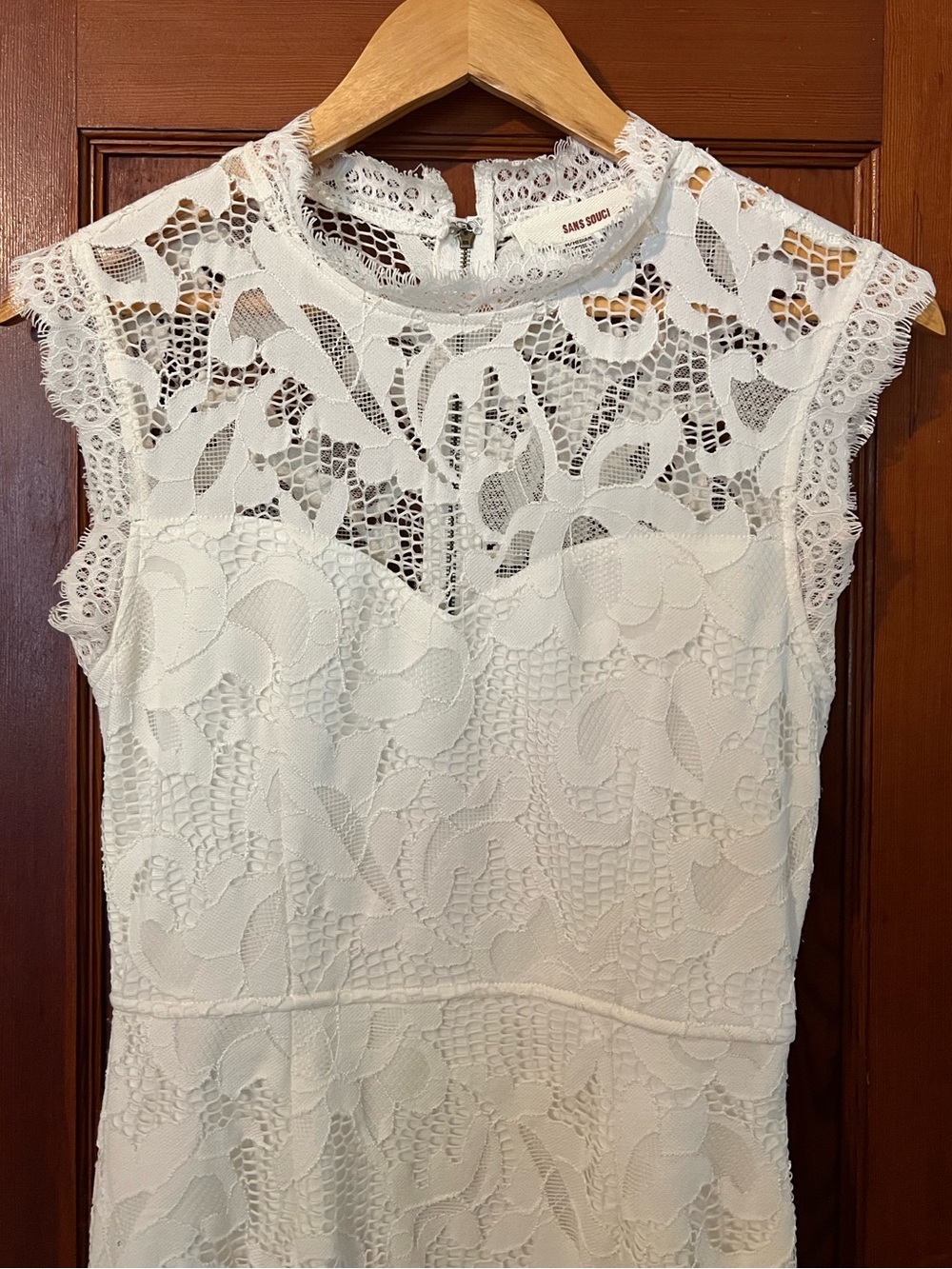 Sans Souci White Lace Wedding Bridal Sheath Dress Size Medium Elegant Cocktail - Picture 4 of 11